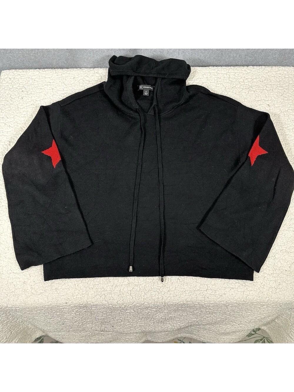 INC International Concepts Women's Black Hoodie Red Star Bell Sleeves Pullover